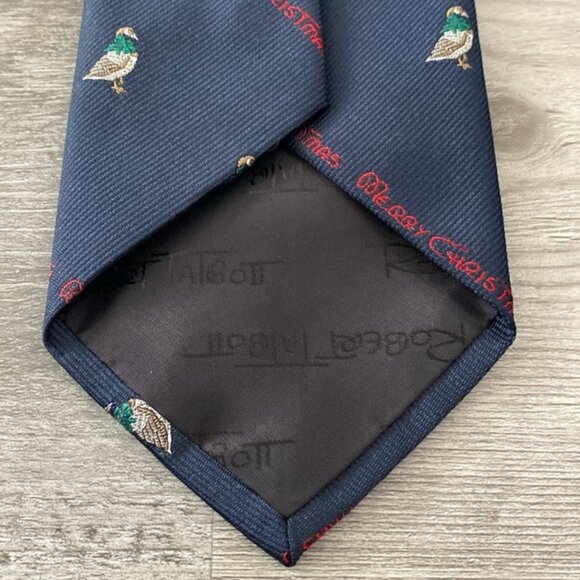 VTG Robert Talbott Neck Tie Mallard Duck Novelty Bow Merry Christmas Blue Red - Picture 5 of 14